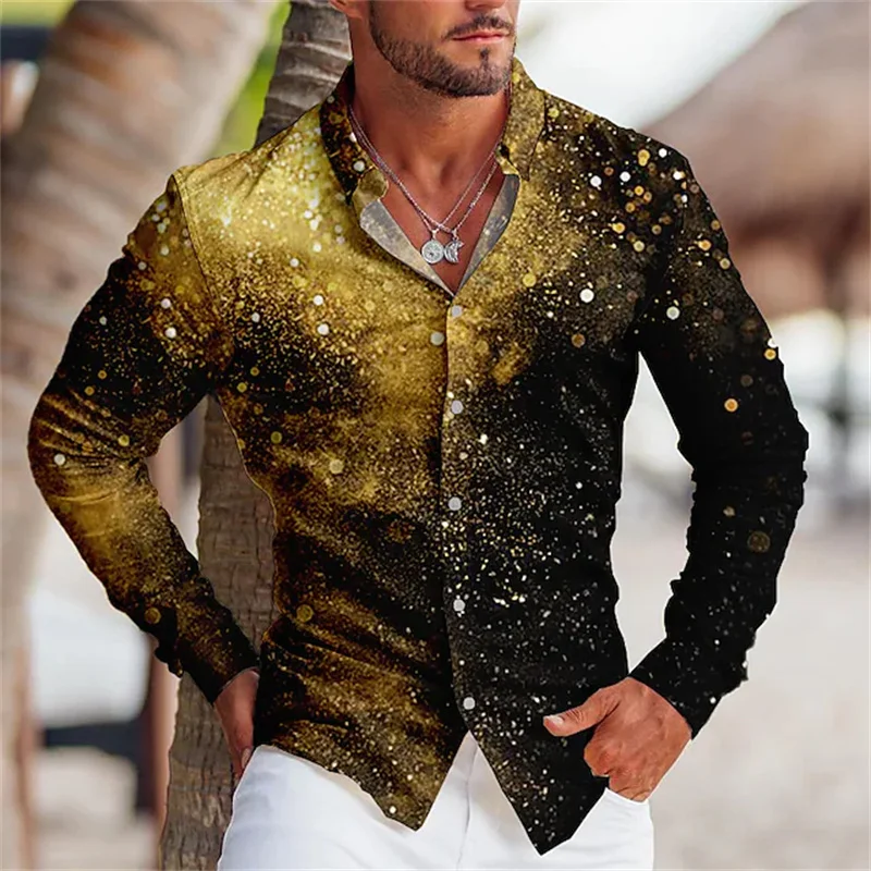 Top Trends: Hawaiian Shirt Men's Shirt 3D Gold Dot Print Long Sleeve Shirt Ball Party V-neck Oversize T-shirt Summer Dress New S-6XL Shoppable Styles