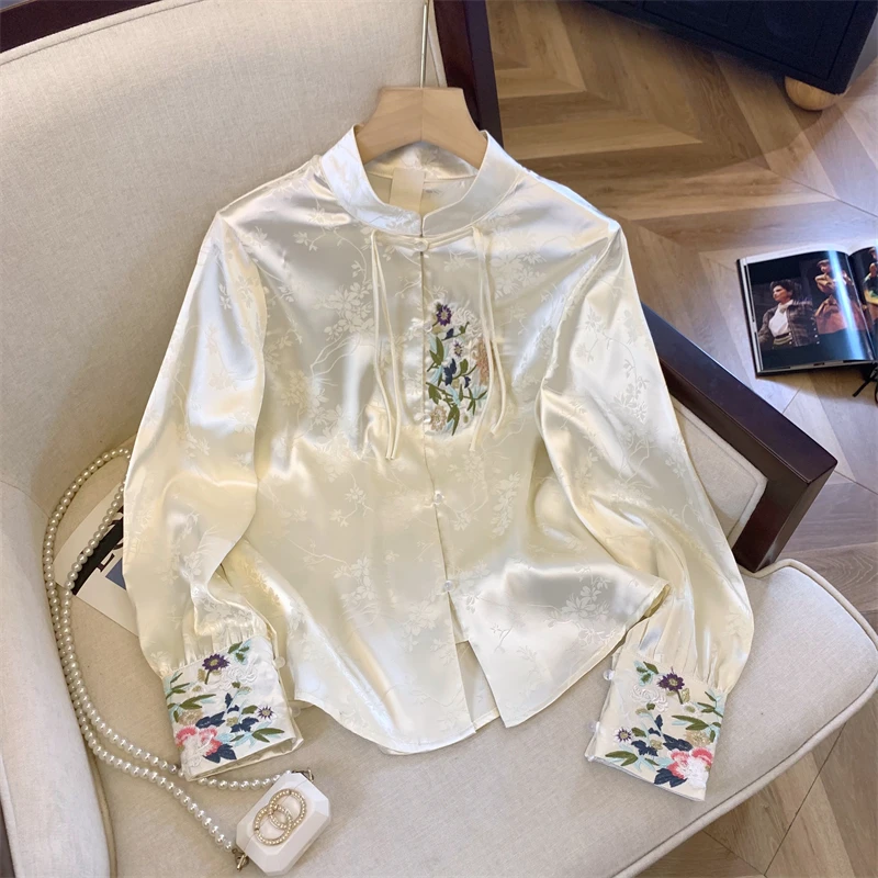 Top Trends: 2024 New Satin Women's Shirt Chinese Style Casual Fashion High Quality Simplicity Tops Long Sleeved Blouse Shoppable Styles