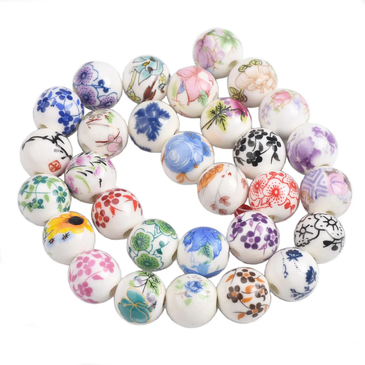 Top Trends: 10pcs 10mm 12mm Flower Patterns Round Ceramic Porcelain Loose Spacer Beads For DIY Crafts Bracelet Jewelry Making 1 #~44 # Shoppable Styles