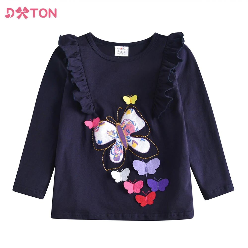 Top Trends: DXTON Kids Cotton Long Sleeve Tees Spring Girls 3D Butterfly T Shirt Girls Casual Embroidery Top Wear Children Clothes 3-12 Year Shoppable Styles