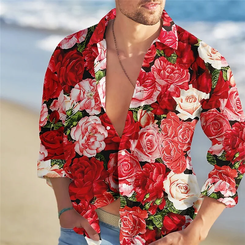 Top Trends: 2023 Men's Shirt Fashion Trend Rose Flower Color Pattern HD Graphics Casual Outdoor Street Men's Clothing New Spring And Summer Shoppable Styles