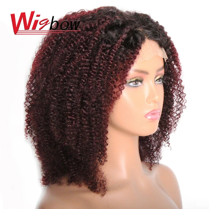 Top Trends: Short Kinky Curly Wig 4*4 Lace Closure Wig For Women Brazilian Human Hair Ombre Closure Wigs T1B 99J 30 Remy Hair Lace Wigs Shoppable Styles