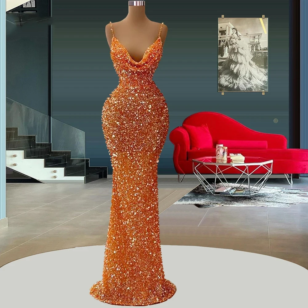 Top Trends: Sparkling Orange Sequins Mermaid Evening Dresses 2023 Women&#039;s Sweetheart Sleeveless Princess Prom Gowns Formal Beach Party Robe Shoppable Styles