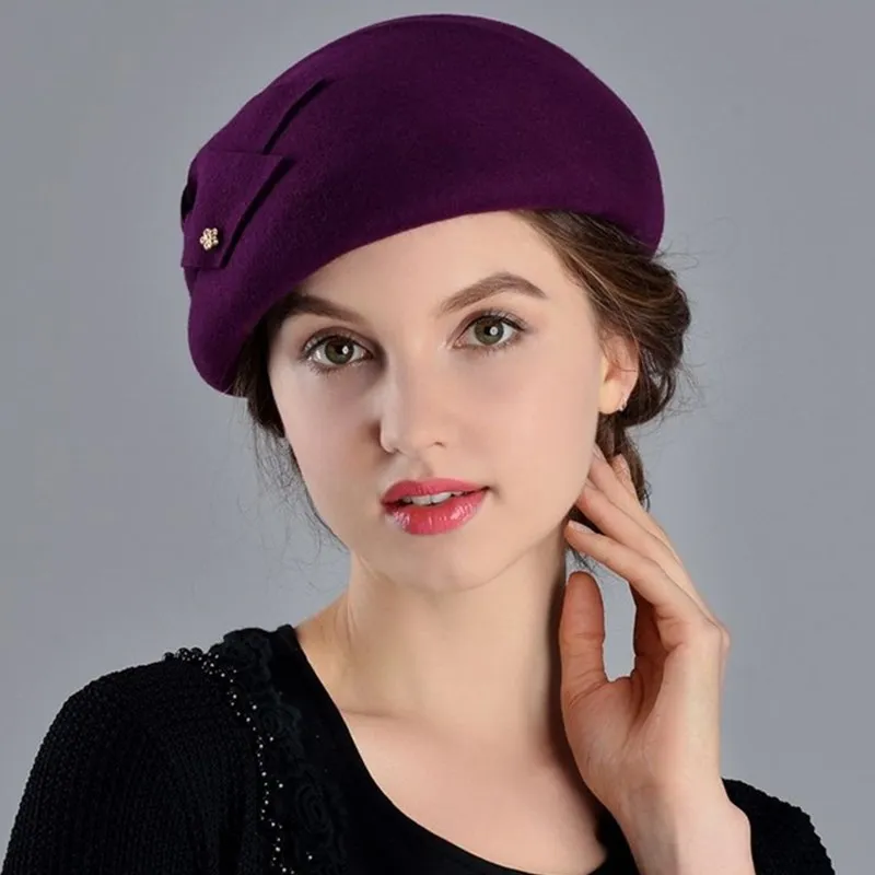 Top Trends: French Berets Caps For Women Fashion 100% Wool Felt Fedora Hat Winter Blue Purple Red Church Female Vintage Cloche Hats Shoppable Styles