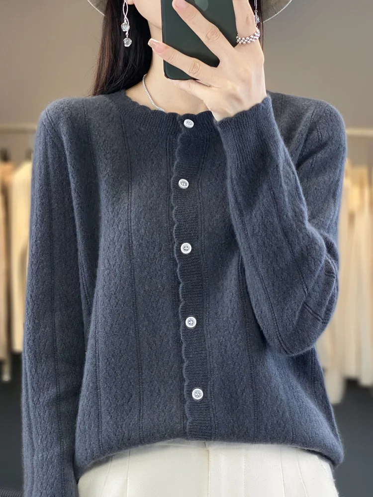 Top Trends: New Cardigans For Women 100% Merino Wool Sweater O-Neck Hollow Long Sleeve Cashmere Knitwear Female Clothes Y2K Fashion Top Shoppable Styles