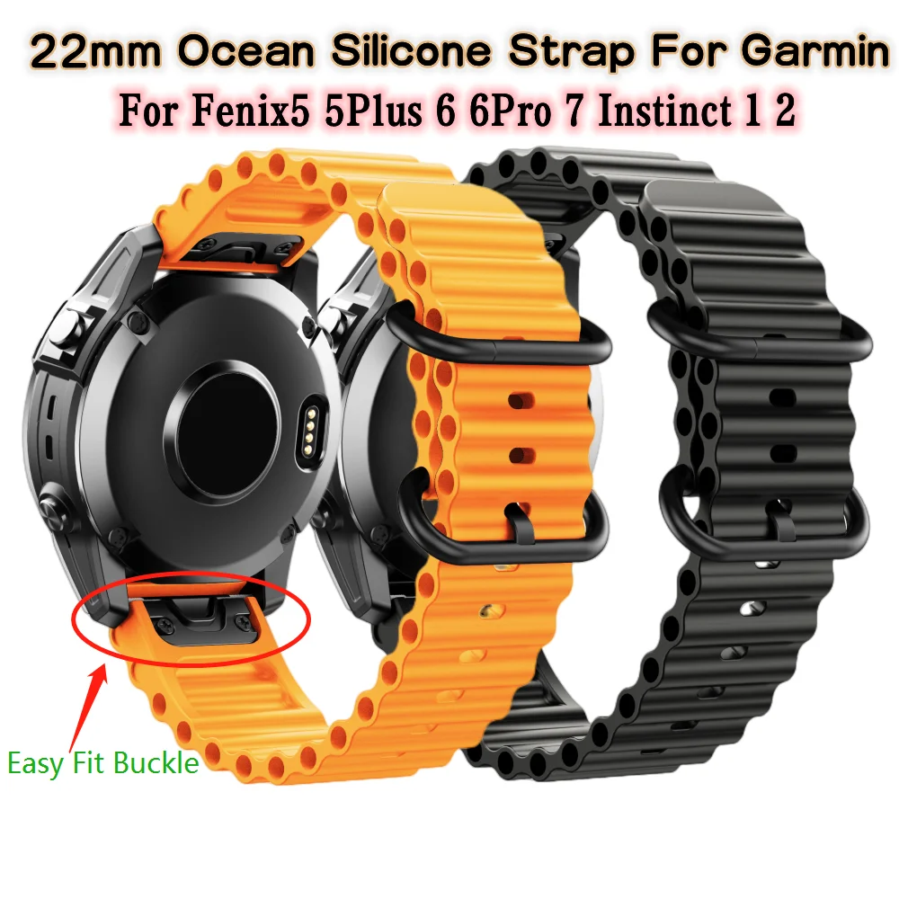 Top Trends: 22 26mm Ocean Silicone Wristband Strap For Garmin Approach S62 Fenix5 5Plus 6 6Pro 7 Watch Band Intinct1 2 Quick Fit Bracelet Shoppable Styles