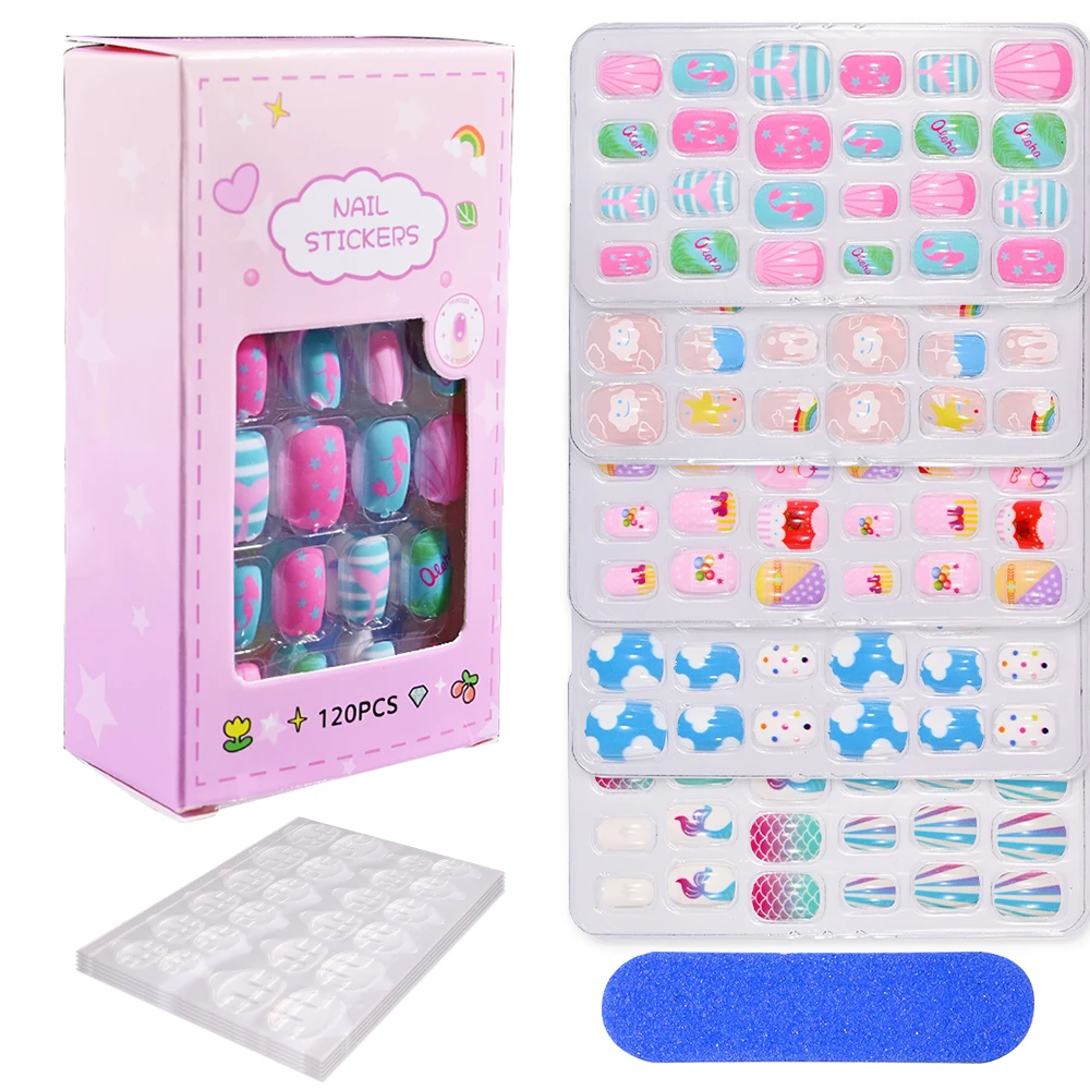 Top Trends: 120Pcs Child Kids False Nails Girls Gift Cartoon Press On Fake Nails Colorful Festival Full Cover Cute Short Nail Tips Kits Shoppable Styles - Image 2