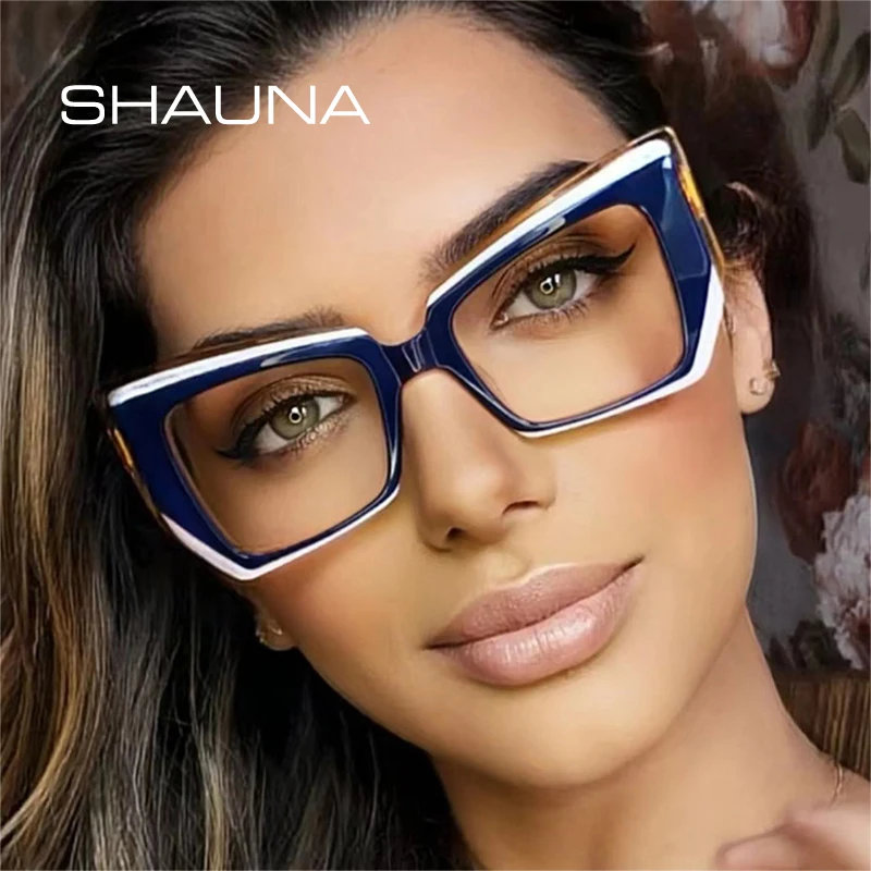 Top Trends: SHAUNA Ins Popular Fashion Polygon Cat Eye Multicolor Glasses Frame Women Clear Anti-Blue Light Eyewear Optical Men Frame Shoppable Styles