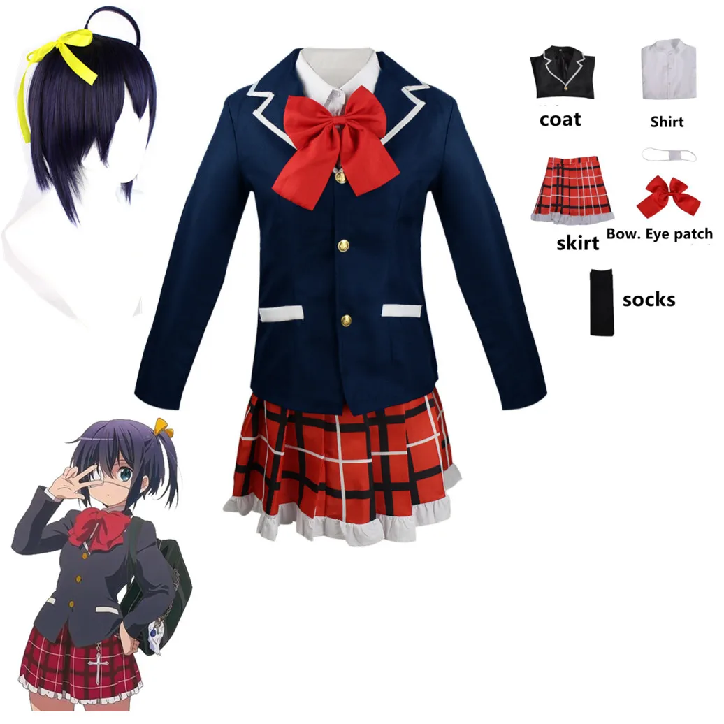 Top Trends: Anime Love Chunibyo Other Delusions Takanashi Rikka Dekomori Sanae Cosplay Costume Wig Adult Woman Skirts Uniform Suit Halloween Shoppable Styles