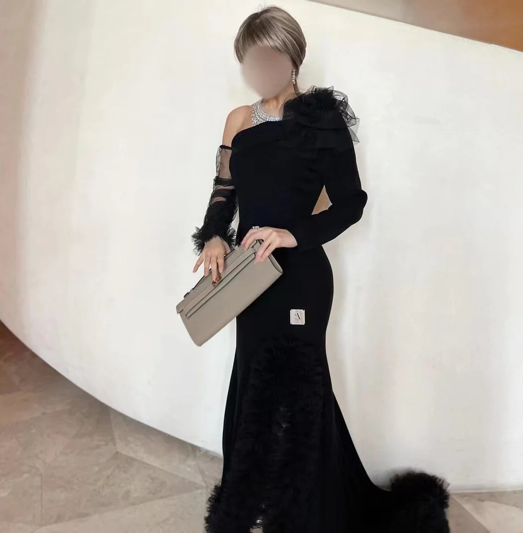 Top Trends: Fashionvane Black Mermaid Prom Dresses Cascading Ruffles Tulle Side Slit Evening Party Formal Gowns Long Sleeves Robe De Soiree Shoppable Styles - Image 6