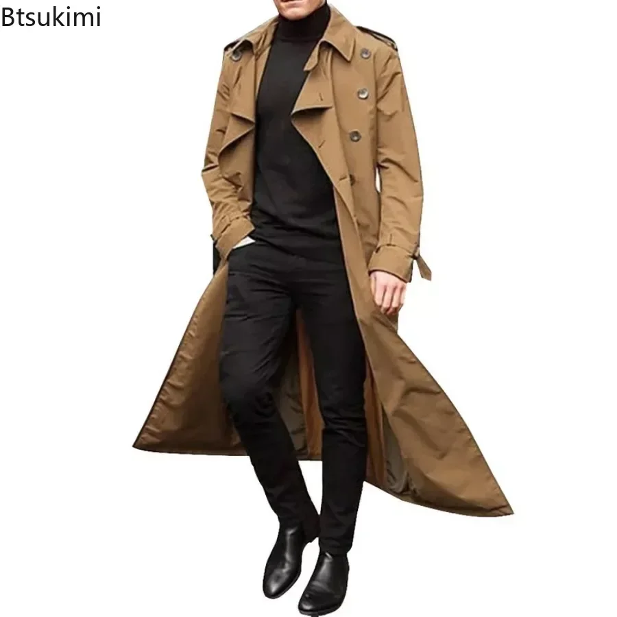 Top Trends: New 2024 Men's Overcoat Vintage Long Trench Jacket Coats Men's Business Party Casual Long Solid Windbreak Outwear Men's Clothing Shoppable Styles - Image 5