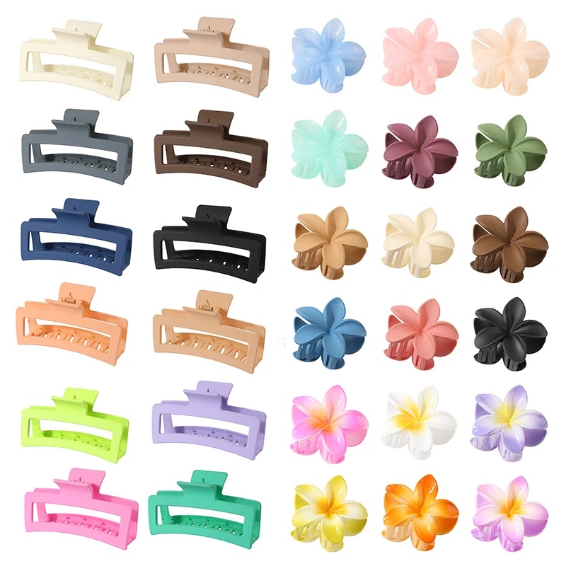 Top Trends: 13CM Super Large Hair Clip 8CM Solid Color Gradient Frangipani Scrub Grab Clip Flower Hair Clip Hair Shark Clip Hair Accessories Shoppable Styles