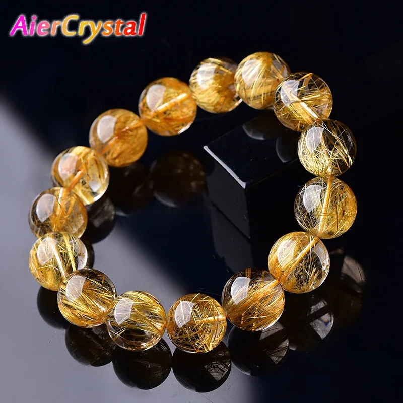 Top Trends: 1PC High Quality Rutilated Quartz Crystal Bracelet Quartz Round Bead Exquisite Ladies Jewelry Healing Stone Bracelet For Women Shoppable Styles