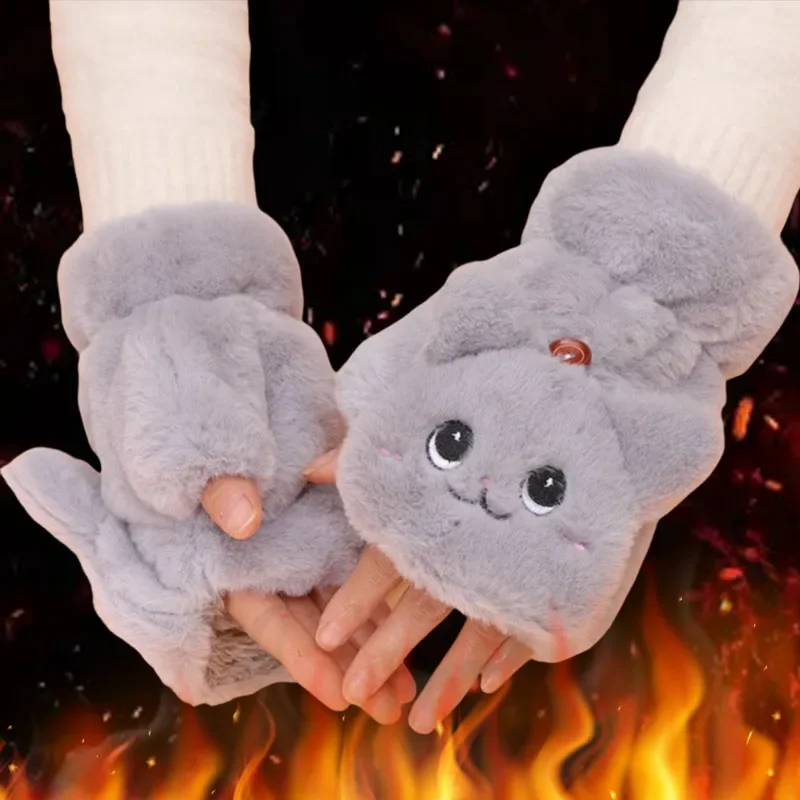 Top Trends: Women's Cartoon Bear Cat Rabbit Gloves Girls' Fur Glove Winter Women Animal Ear Fold Plush Glove Fingerless Thicken Warm Mitten Shoppable Styles