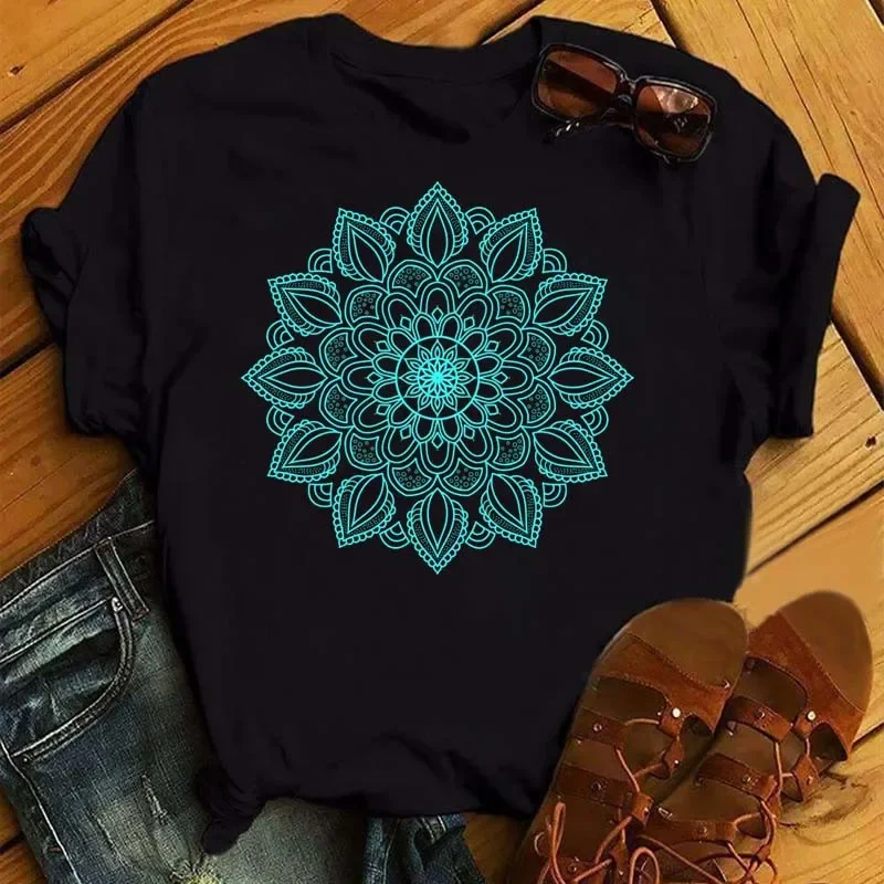 Top Trends: Colorful Blooming Lotus Print Women T Shirt Short Sleeve O Neck Loose Women Tshirt Ladies Tee Shirt Tops Camisetas Mujer Shoppable Styles