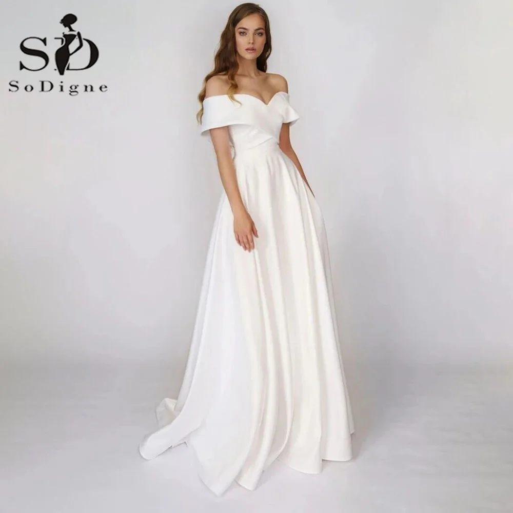 Top Trends: SoDigne Beach Satin Wedding Dresses Off The Shoulder Simple Bridal Gowns A Line Wedding Gowns Party Country Robe De Mariee Shoppable Styles