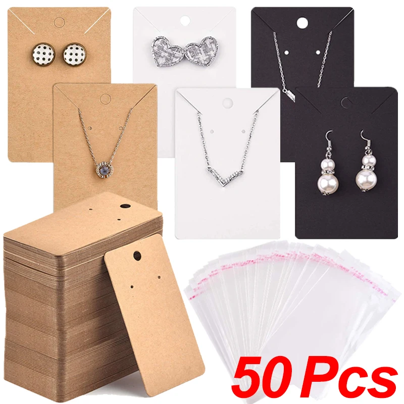 Top Trends: 50pcs Earrings Necklaces Display Cards With Self-Seal Bags Jewelry Cardboard Packaging Bags Ear Studs Paper Card DIY Accessories Shoppable Styles