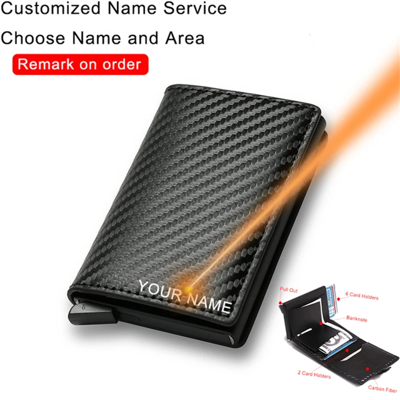 Top Trends: Customized Name Credit Card Holder Men Woman Smart Wallet RFID Cardholder Carbon Fiber Leather Wallet Money Clip Purse Card Case Shoppable Styles