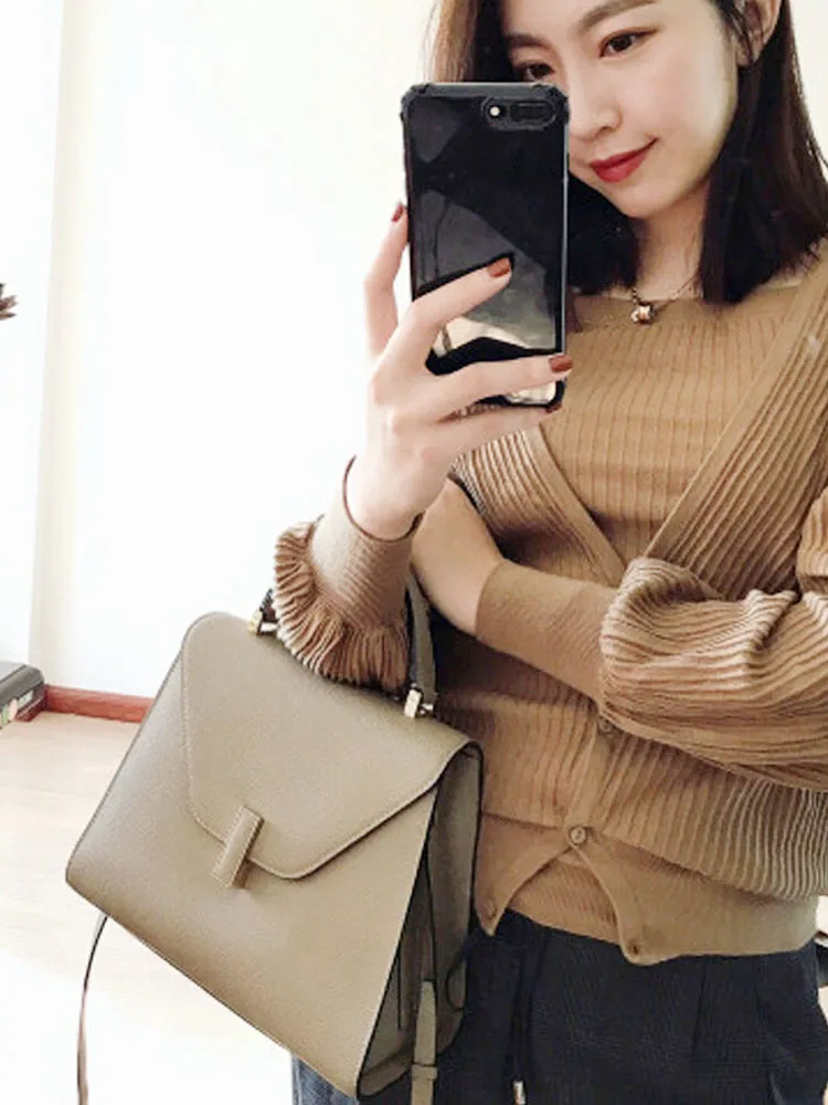 Top Trends: Fashion Women Cow Split Leather Handbag Party Pack Totes Satchels Slung Crossbody Messenger Bag Office Ladies Hasp Shoulder Bags Shoppable Styles - Image 3