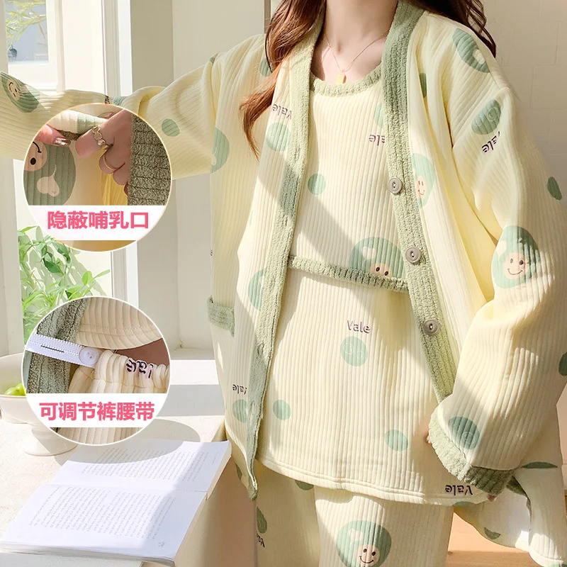 Top Trends: Autumn &Winter Lactation Period Breastfeeding Clothes Cotton Postpartum Clothing 2 / 3pcs Set Pregnant Women's Pajamas Shoppable Styles - Image 2