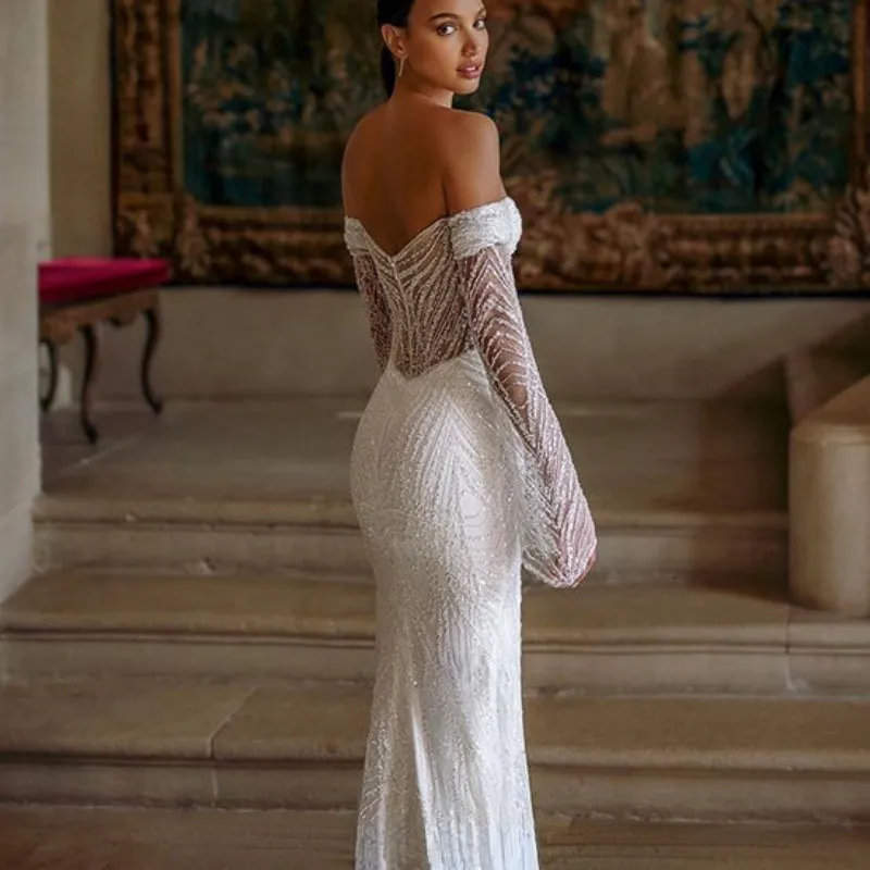 Top Trends: Detachable Train Luxury Wedding Dresses Mermaid Sequins Off Shoulder Long Sleeves Bridal Gown Sexy Side Split Vestido De Novia Shoppable Styles - Image 3