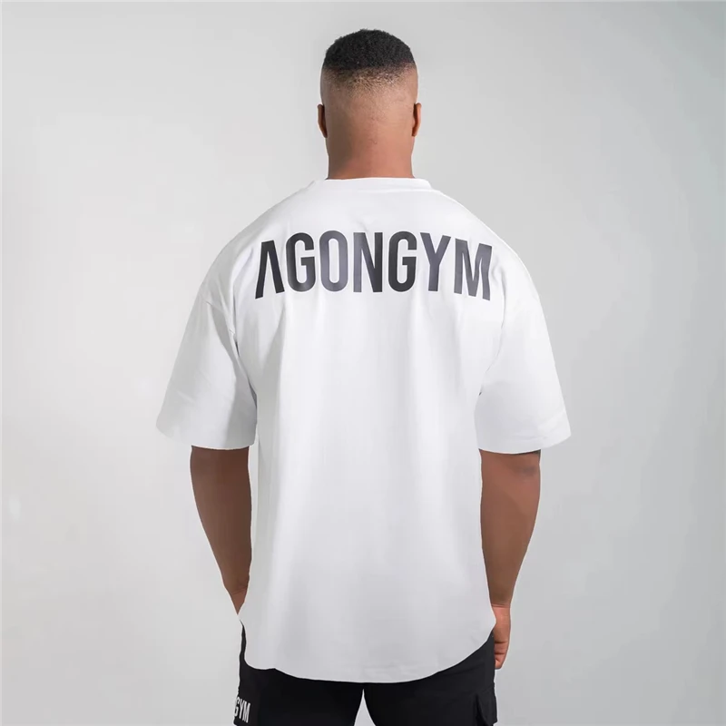 Top Trends: Black White Grey Men Loose Oversized Letter Fitness T Shirt Fashion 3XL Tshirt Summer Gym Short Sleeve Cotton Casual Tees Tops Shoppable Styles