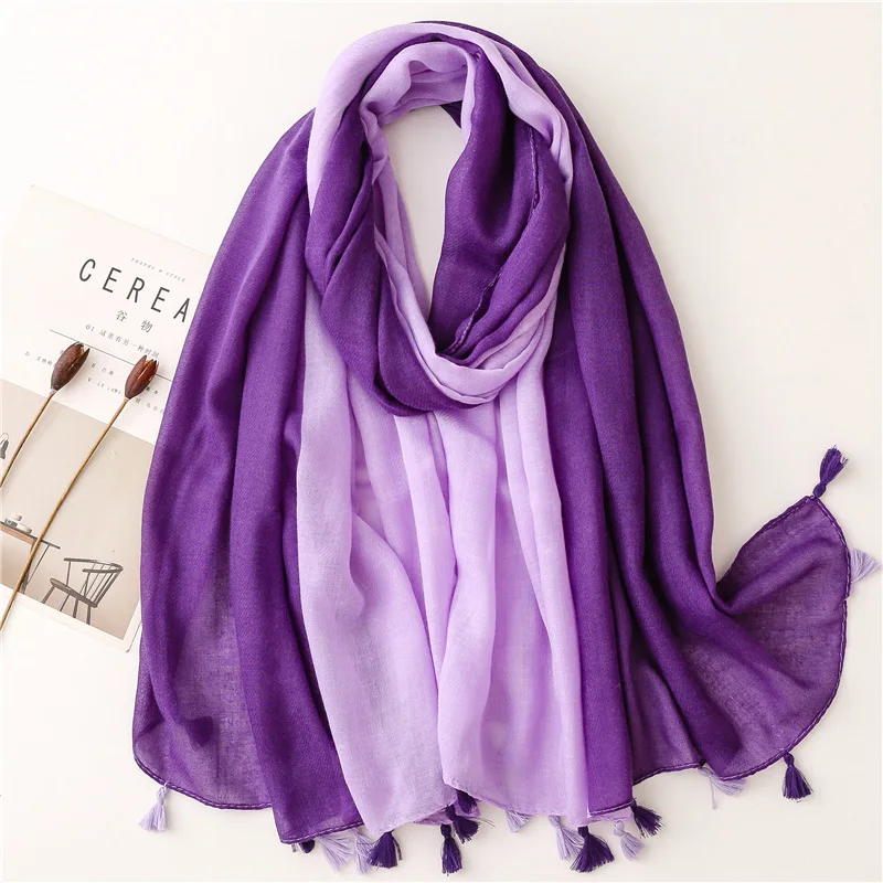 Top Trends: Autumn Winter Plain Ombre Purple Tassel Viscose Shawl Scarf Lady High Quality Wrap Pashmina Stole Bufandas Muslim Hijab 180*90Cm Shoppable Styles