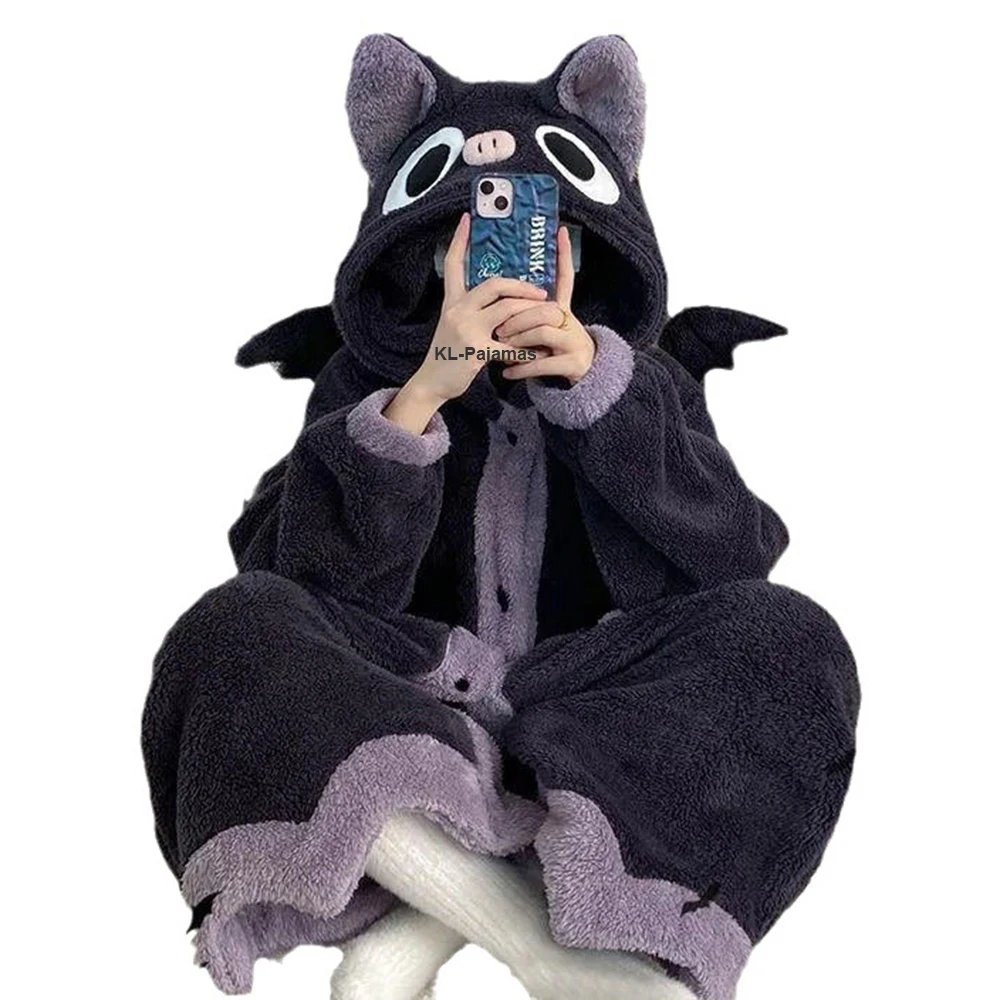 Top Trends: Cartoon Bat Plush Pajamas Robes Anime Flannel Nightgown Winter Long Sleeve Night Dress Halloween Party Vampire Cosplay Costume Shoppable Styles