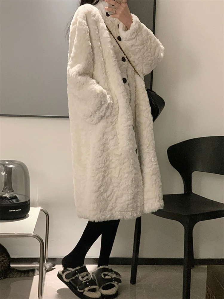 Top Trends: Warm Winter Lambwool Faux Fur Jackets Thicken Loose Mid-length Coats Korean Women Luxury Furry Overcoat Stand Collar Chaquetas Shoppable Styles - Image 3