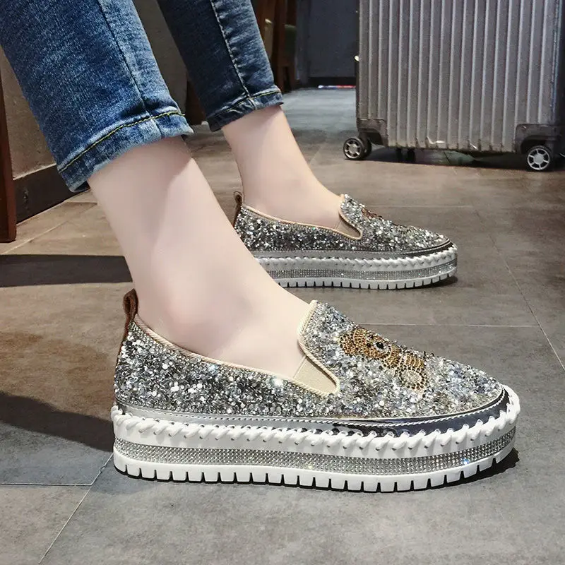 Top Trends: Autumn Women Thick Bottom Sneaker Running Fashion Designer Woman Shoes Trend 2023 Casual Canvas Mirror Luxury Rhinestone Spring Shoppable Styles