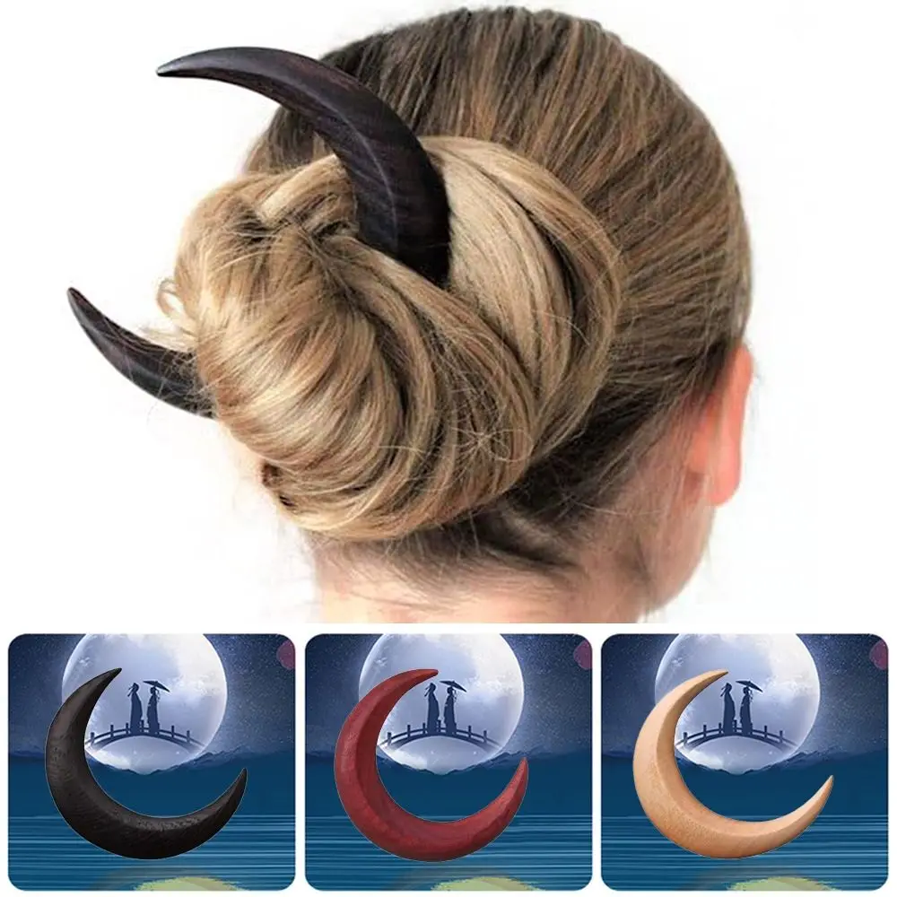 Top Trends: Creative Wooden Handmade Moon Hairpin Hair Fork Hair Clip Comb Ladies Crescent-shaped Personality Thick Hair Clip Styling Tool Shoppable Styles - Image 4