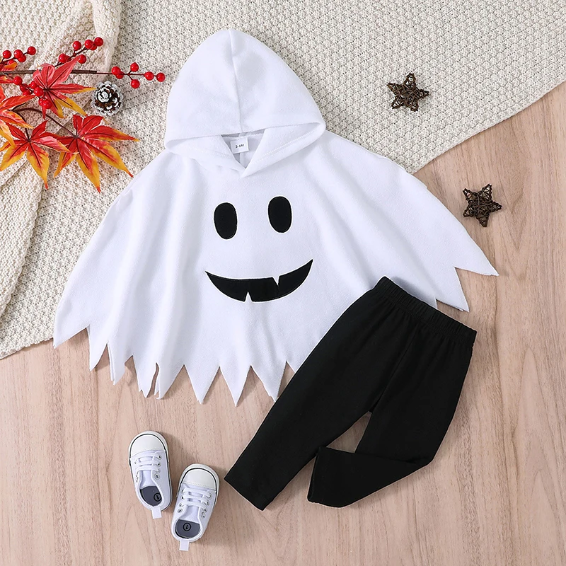 Top Trends: BeQeuewll Toddler Girls Boys Fall Outfits Ghost Smiling Face Print Cloak Hoodies And Long Pants 2Pcs Halloween Clothes Set Shoppable Styles