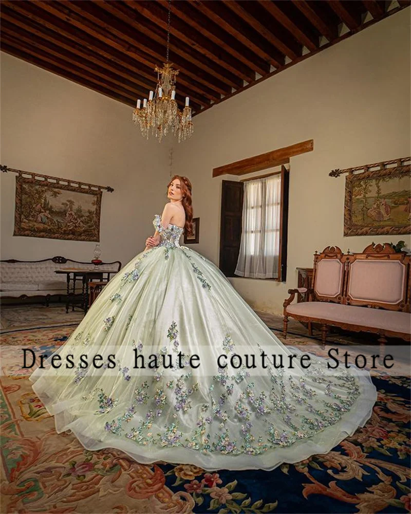 Top Trends: Luxury Green Lace Off Shoulder Quinceanera Dresses Ball Gown 2023 With Fishbone Appliques Sweet 16 Dress Party Dresses Lace-Up Shoppable Styles - Image 5