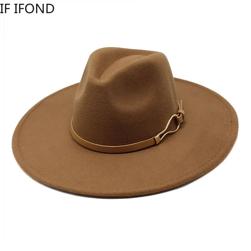 Top Trends: 2022 Fedora Hat Women Big Wide Brim 9.5cm Vintage Khaki Felted Jazz Hat Winter Formal Dress Cap Sombreros De Mujer Shoppable Styles