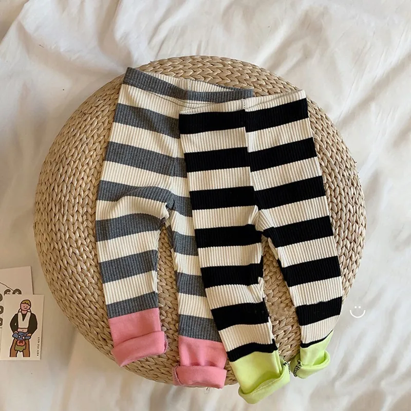 Top Trends: New Spring Autumn Girl Baby Fashion Striped Leggings Boy Infant Splicing Ribbed Casual Pants Newborn Cotton Trousers Kid Clothes Shoppable Styles