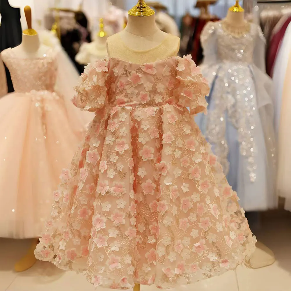 Top Trends: Jill Wish Pink Floral Girl Dress Handmade Flower Pearls Beading Arabic Formal Gown For Kids Wedding Birthday Party Pageant J013 Shoppable Styles