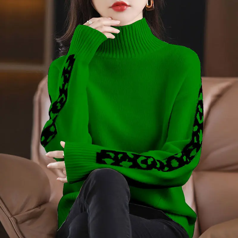 Top Trends: Casual Fashion Turtleneck Spliced Loose Sweater Female Clothing 2022 Autumn Winter New All-match Pullovers Korean Sweaters Shoppable Styles