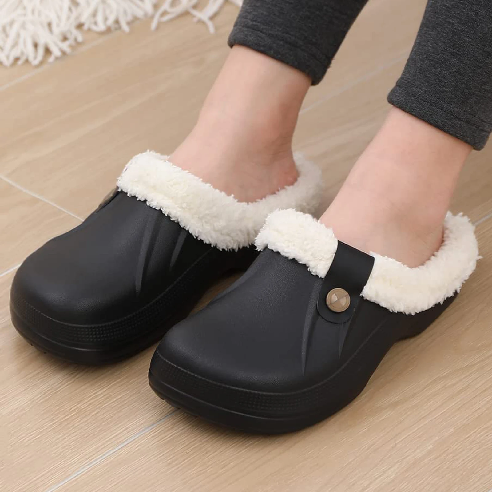 Top Trends: Comwarm Fur Lined Clogs For Women Men Winter Warm Slippers Garden Shoes Waterproof Plush Slippers Couples Home Eva Fuzzy Shoes Shoppable Styles