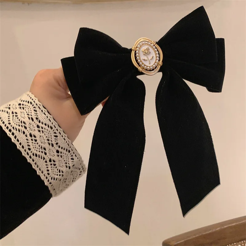 Top Trends: New Black Velvet Bow Hair Pins Elegant Fabric Alloy Roses Hair Clips For Women Fashion Ponytail Barrette Heawear Accessories Shoppable Styles - Image 4