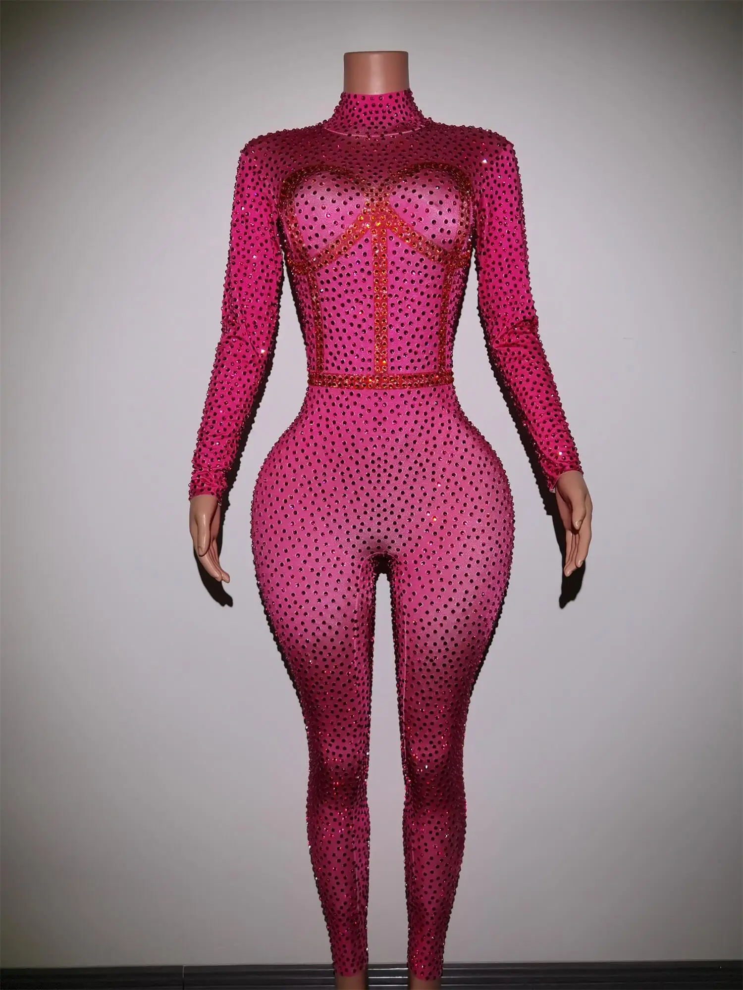 Top Trends: Sparkly Pink Crystals Jumpsuit Women's Sexy Leggings Costume Nightclub Dance Stage Wear Female Singer Stretch Outfit Fenyekong Shoppable Styles