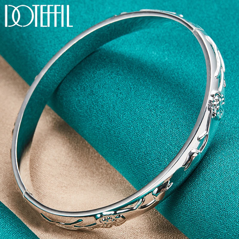 Top Trends: DOTEFFIL 925 Sterling Silver Flower Rose Cuff Bangle Bracelet For Women Wedding Engagement Jewelry Party Gift Shoppable Styles