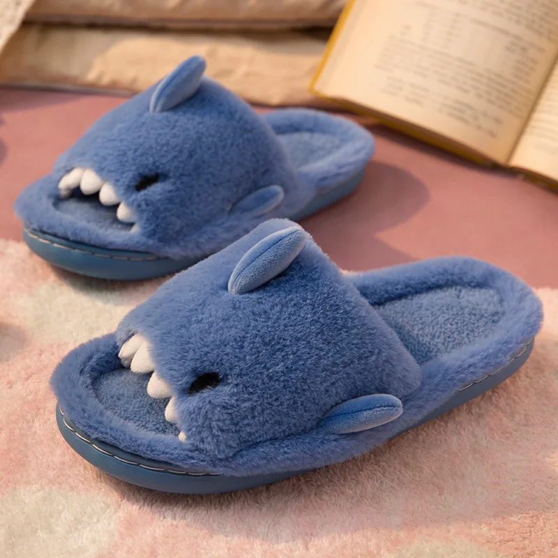 Top Trends: Kidmi Winter Fur Plush Shark Slippers Women New Cartoon Shark Fluffy Slippers Man Indoor Warm Soft Cotton House Shoes For Women Shoppable Styles