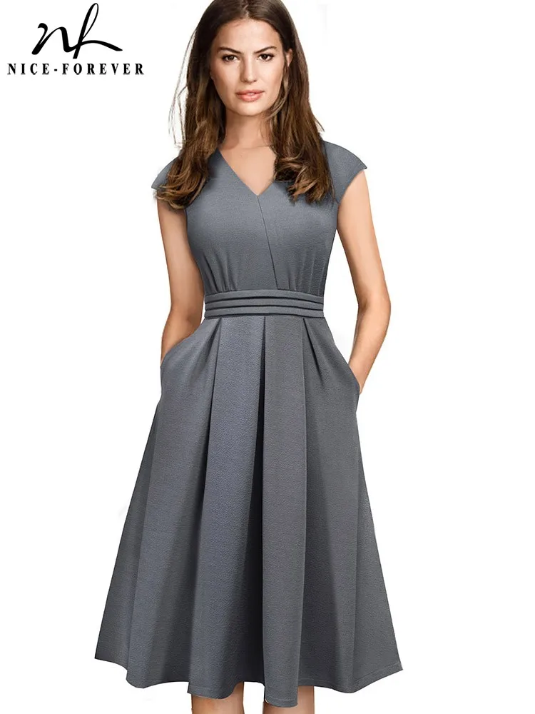 Top Trends: Nice-forever Brief Elegant Solid Color Sleeveless Vestidos With Pocket A-Line Women Flare Dress A196 Shoppable Styles