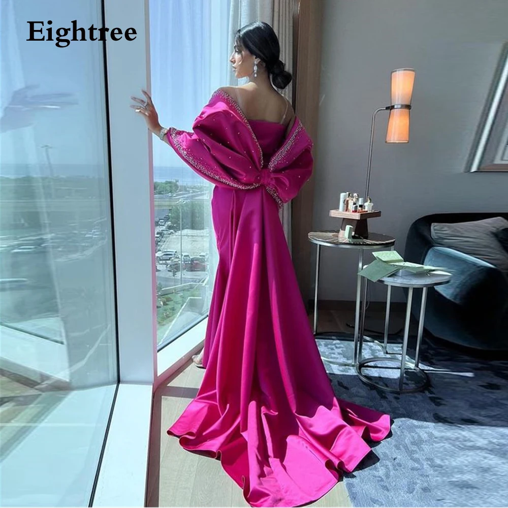 Top Trends: Eighree Fuchsia Saudi Arabia Prom Dresses Stain Spaghetti Straps Glitter Robes De Soirée 2024 Long Evening Dresses Formal Shoppable Styles