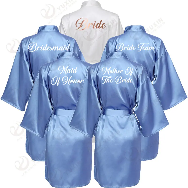 Top Trends: Gray Blue Satin Silk Bride Robe Wedding Party Bridesmaid Bride Dressing Gown Bridal Bathrobe Slippers Gold Print Shoppable Styles