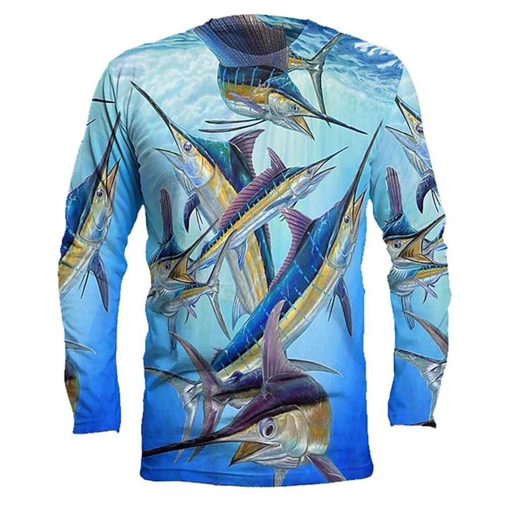 Top Trends: Men's Outdoor Fishing T-shirt, Long Sleeved Shirt, 3D Underwater Fish Pattern, Casual And Fashionable, Round Neck Shoppable Styles