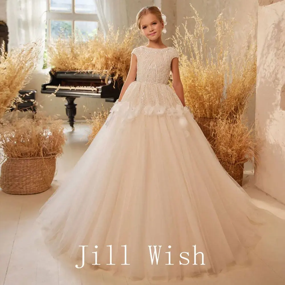 Top Trends: Jill Wish Luxury Ivory Flower Girl Dress Beading Elegant Princess Kids Wedding Birthday First Communion Party Gown 2024 J265 Shoppable Styles