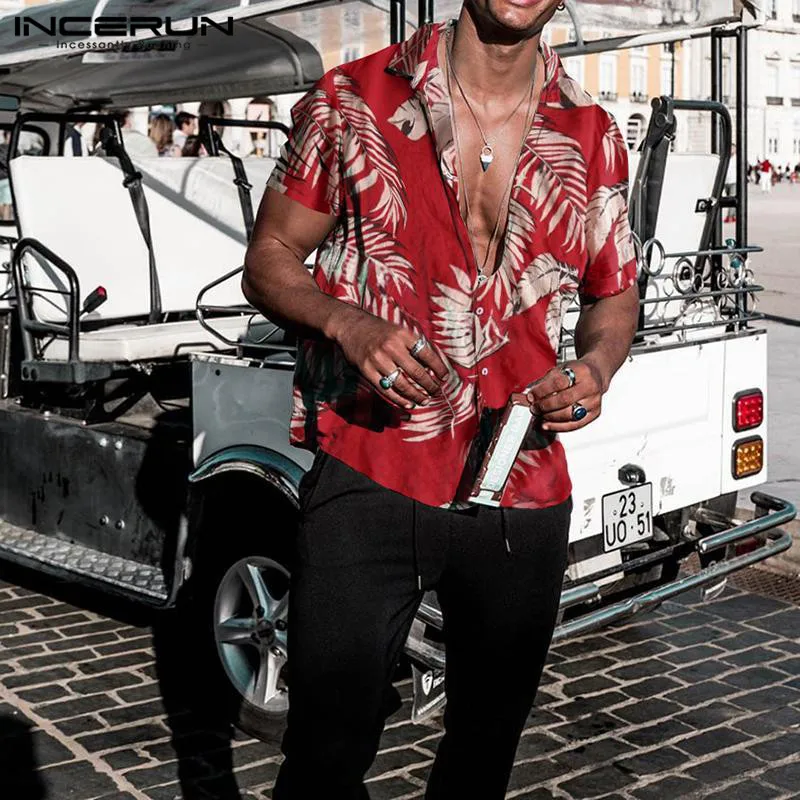 Top Trends: Summer Hawaiian Red Shirts Tropical Shirts Floral Men Tops Casual Shirt Short Sleeve Cotton Button Chemise Loose Vacation Beach Shoppable Styles