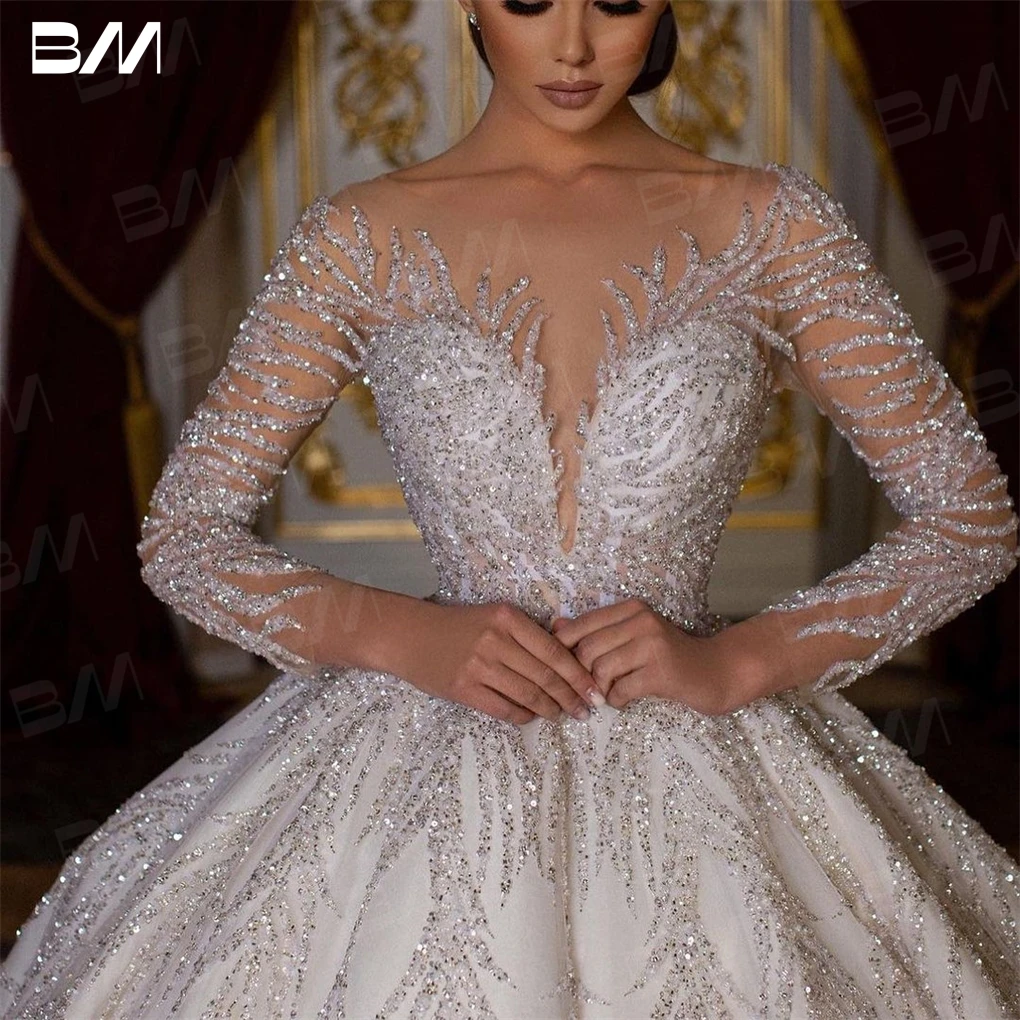 Top Trends: Luxury Hand Beaded Long Sleeve Wedding Dress Ball Gown Long Chapel Train Beaded Sexy Bride Dresses Vestidos De Novia Shoppable Styles