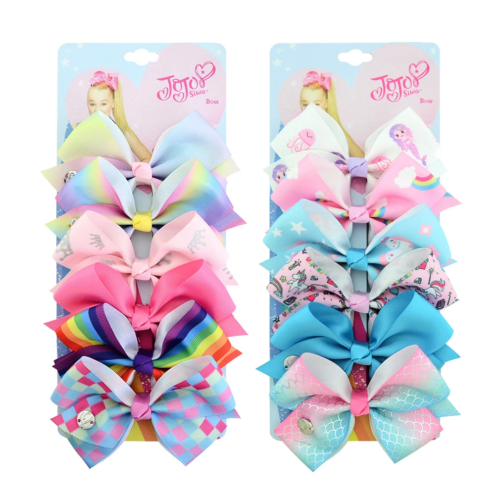 Top Trends: 6 Pieces / Set JOJO Siwa Hair Bows Printed Unicorn JOJO Clip Handmade Hair Bow With Clip Hairgrips Hair Accessories Shoppable Styles